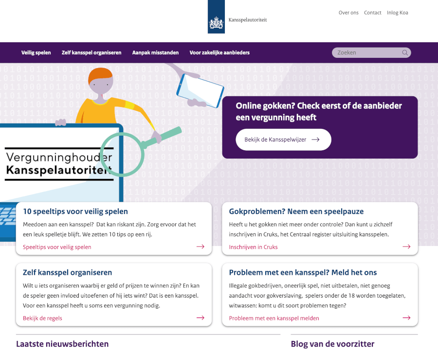 website van de kansspelautoriteit